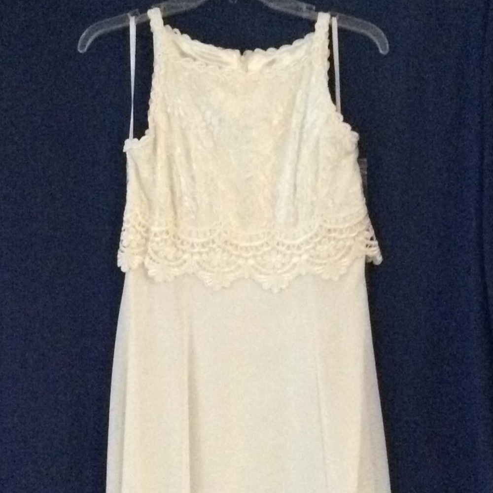 White evening gown, wedding dress.
